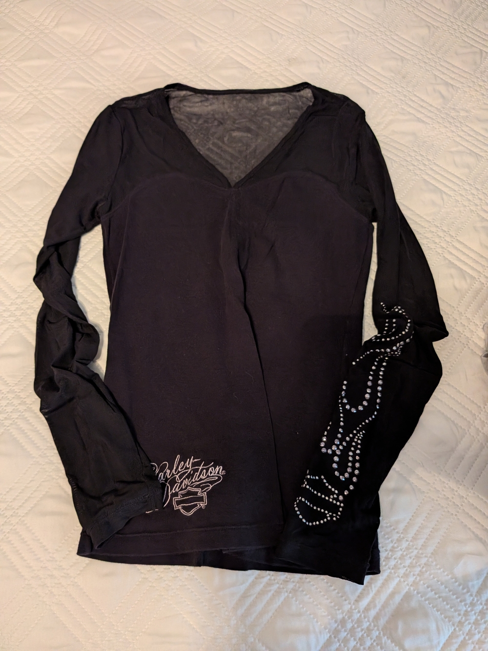 Harley-Davidson Black Long-Sleeve V-Neck Top